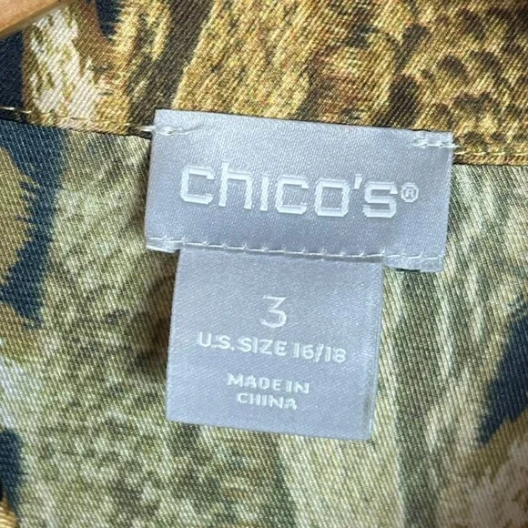 Chicos Sz 3 16/18 Long Sleeve Button Up Shirt Animal Floral Boho Gold Black Blue - Picture 5 of 9